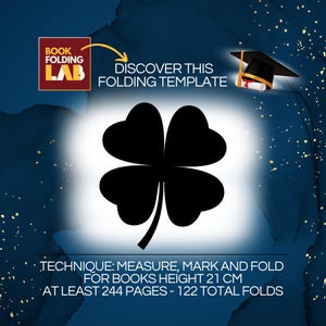 Fyrklöver vikmönster för bok, examen lyckobringare, redigerbar mall, vikt bokkonst, gör-det-själv-present till examen, lycka till-design