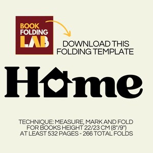 Patron de pliage de livre HOME avec maison – 266 plis – PDF + guide étape par étape – Art du livre plié – Décoration faite main