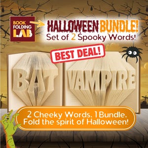BAT VAMPIRE Book Folding Patterns Bundle, Halloween Word Set, Spooky DIY Decor, Editable Book Art, Digital Download