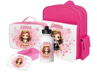 Personalisiertes Prinzessinnen-Set: Rucksack, Lunchbag, Flasche & Box