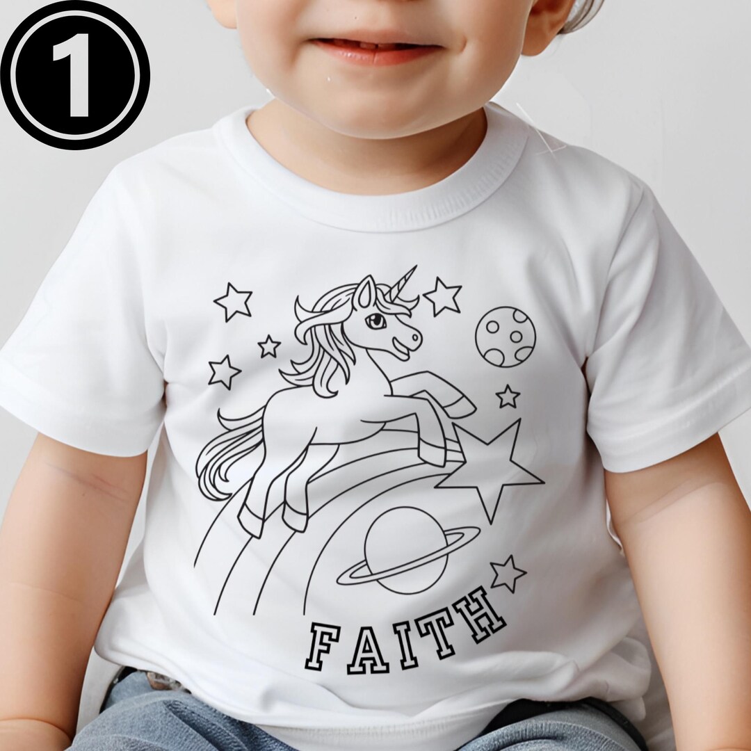 Personalised Unicorn Colouring T-shirt - ANY NAME - Washable Colour Me ...