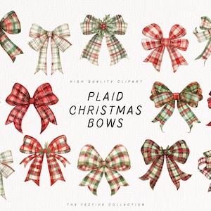 Geruite kerststrikken, aquarel coquette rood groen & licht crème, lint Clip Art PNG, maretak, Scandinavische volkskunst, sublimatie, POD, kaarten