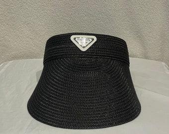 Excellent Vintage Prada Straw Tennis Hat Black