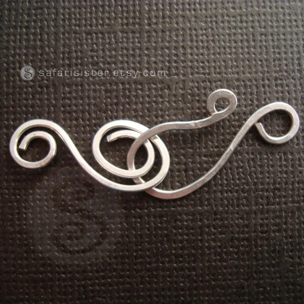 1 Set Handwrought Spiral Eye and Hook Clasp  -  14KT Gold Fill Yellow White Rose, Sterling, Copper, Brass