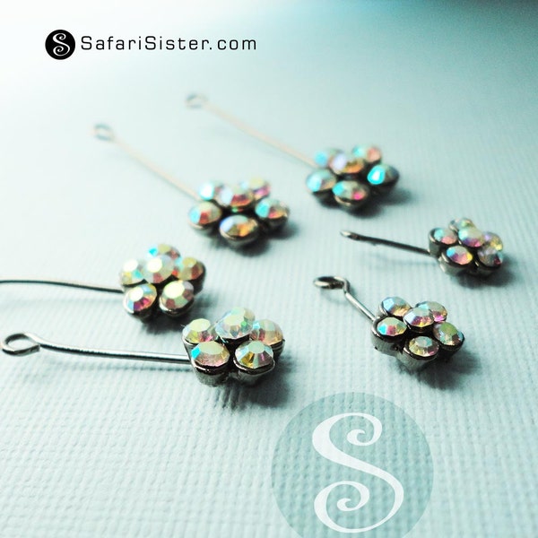 6 pcs SafariSister Multicolor Rhinestone Flower Sticks Jewelry Findings
