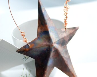 Star Ornament, Hammered Copper Star, Stamped Star, Snowflakes, Copper Ornament, Metal Star, Home and Garden, Christmas Ornament