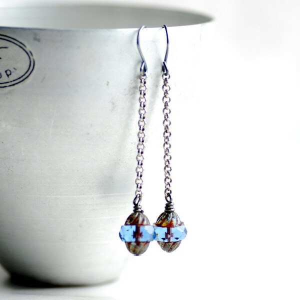 Blue Earrings, Long Dangle Earrings, Rustic Jewelry, Cerulean Blue, Sapphire Blue, Alternative Wedding, Sterling Silver - Night Sky