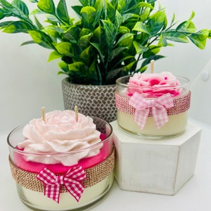 Handmade Pink Rose & Peony Glass Jar Candle Gift Set – 3pcs