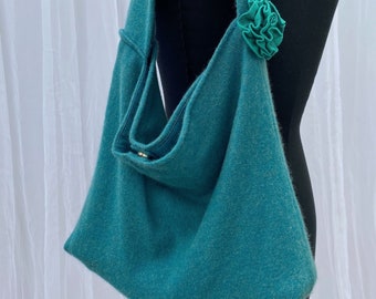 Teal Blue Shoulder Bag with Silk Lining