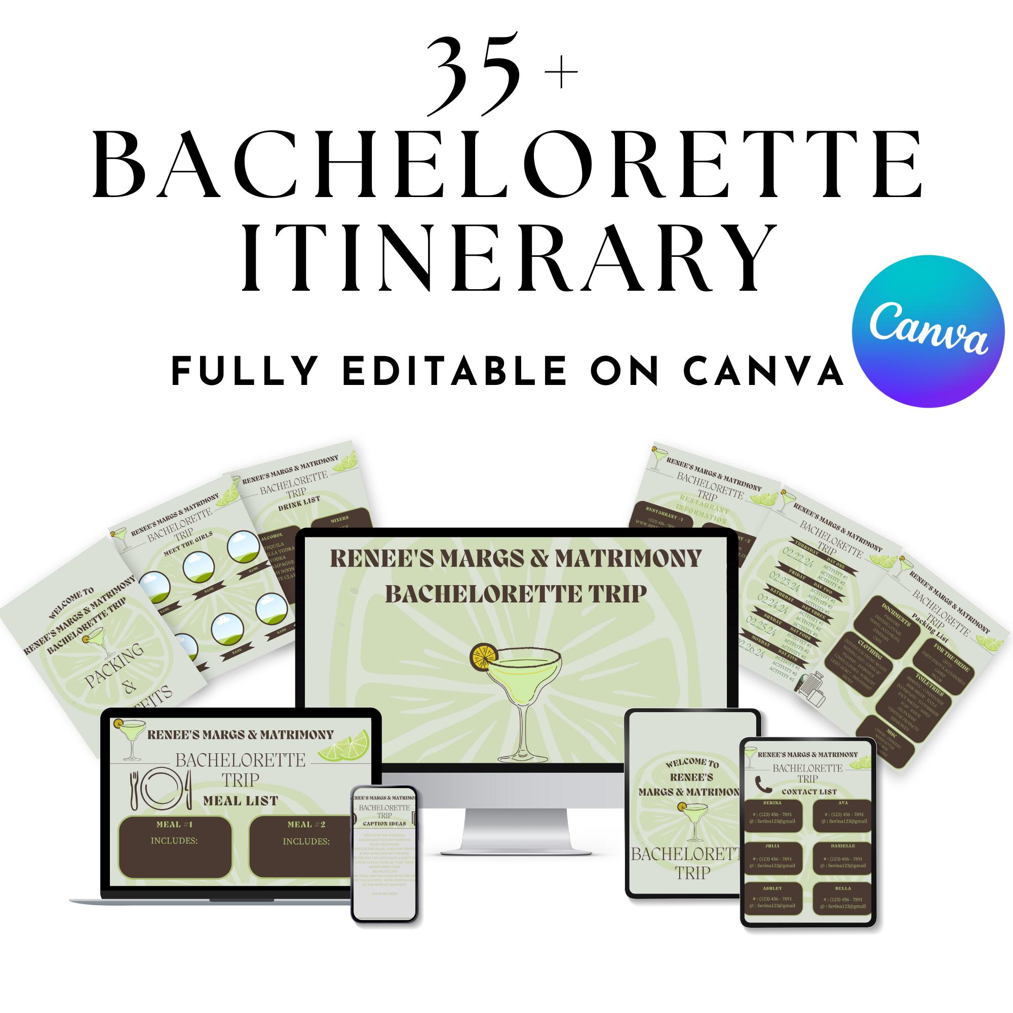 Margs & Matrimony Bachelorette Template | Bachelorette Itinerary ...
