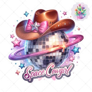 Trendy Disco Space Cowgirl Design - Cute Western Clipart PNG File - Disco Cowgirl Clipart - Sublimation Design Instant Download