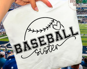 Baseball Sister SVG PNG: バーシティフォント、チームシャツカットファイル（デジタルダウンロード）