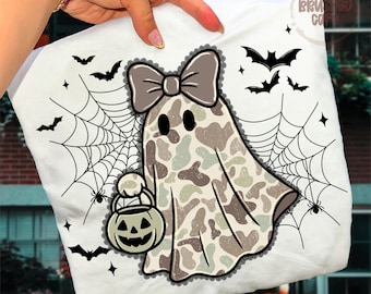 Camo Ghost PNG: Coquette Halloween Lace Fall Design (Digital Download)