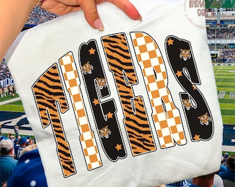 Retro Tigers Maskot PNG: Skolanda T-shirtdesign (digital nedladdning)