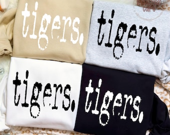 Vintage Tigers Maskottchen PNG: Distressed Typografie Design, Schul Spirit Shirt Design (Digitaler Download)