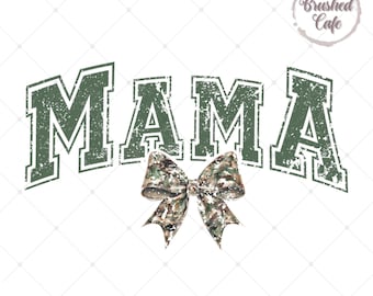 Camo Mama Bow PNG：コケット迷彩シャツデザイン（デジタルダウンロード）
