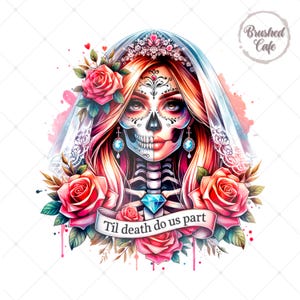 Til Death Do Us Part Skeleton Bride Wedding Clipart - Spooky Love Design - Sublimation Design Instant Download