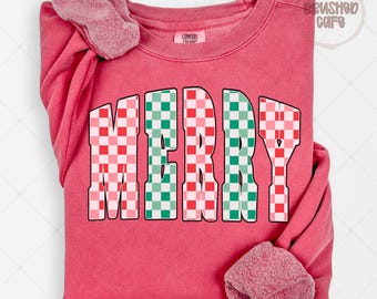 Merry Checkered Christmas PNG: Retro Red and Green Design (Digital Download)
