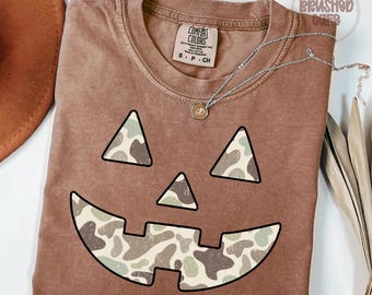Camo Pumpkin Face PNG: Jack O Lantern Hunting Design (Digital Download)
