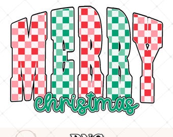 Retro Xmas Checkered PNG: Red Green Christmas Sublimation Design (Digital Download)