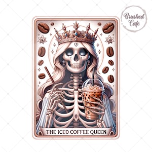 Design de sublimação de cartas de tarô da rainha do café gelado - Design de clipart moderno de amante cafeinado - Design de sublimação para download instantâneo