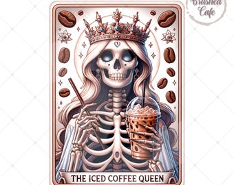 Carta del Tarot Reina del Café Helado PNG - Diseño de sublimación (Descarga digital)