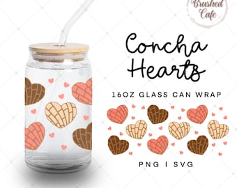 Concha Hearts 16oz Glass Can Wrap: Mexican Sweet Bread SVG PNG