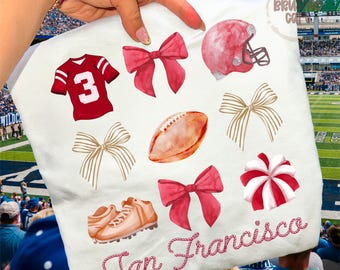 San Francisco Football PNG: Coquette Football and Bows Game Day Shirt Design (Digital Download)