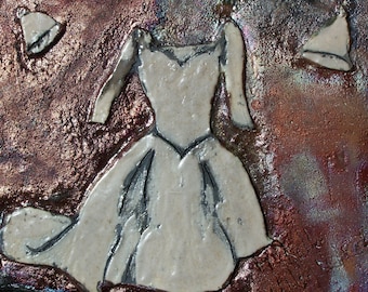 Framed wedding Dress raku tile