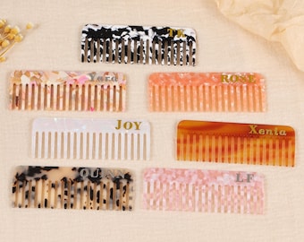 Pente de cabelo âmbar personalizado, pente de cabelo de acetato com nome inicial personalizado, pente de cabelo de bolso portátil, presente de madrinha de casamento, presentes.