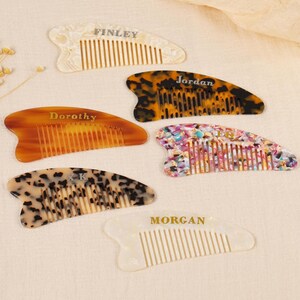 Peineta personalizada con corazón de ámbar, peineta personalizada de acetato con inicial, peineta de dientes finos de bolsillo, peineta de mármol, regalo para novia y dama de honor.