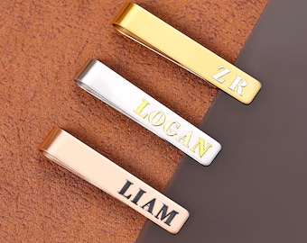 Personalized Tie Clip, Custom Name Initials Groomsmen Gift, Best Man Tie Bar for Men, Anniversary Wedding Gift for Him, Father's Day