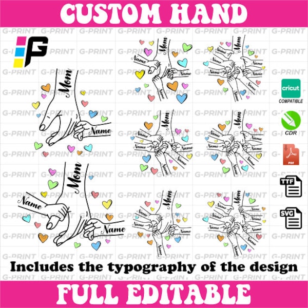 VECTOR Mother's Day Hands Pack, personalized hands mom and son Full customizable