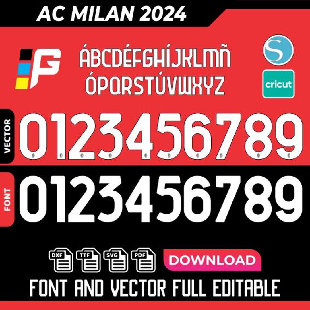 Ac Milan font jersey vector 2024 pdf, svg, ttf - Etsy México