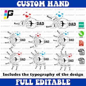 Pack Manos Dia de la Padre VECTOR, manos personalizados padre e hijo Full personalizable Conjunto de golpes de puño del Día del Padre