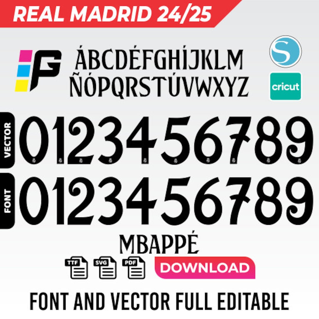 Real Madrid Font Jersey Vector 2024 Pdf, Svg, Ttf Etsy