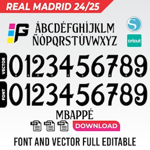 Real Madrid font jersey vector 2024 pdf, svg, ttf
