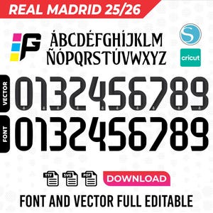Real Madrid font jersey vector 2025 pdf, svg, ttf
