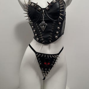 Gothic Vegan Leather Spike Corset Lingerie: Punk Heavy Metal Outfit