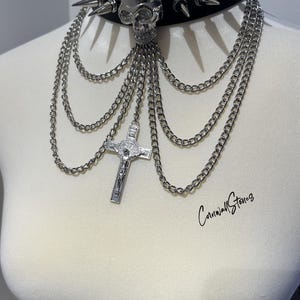 Spike Choker Black Choker Punk Gothic necklace with Studded Patent leather Cyberpunk collar, Goth Choker with Chain Pendants Choker