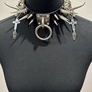 Metal Spiked Collar Goth Choker Black Punk Gothic Spikes necklace with Studded Patent leather Cyberpunk collar Goth Choker Unisex