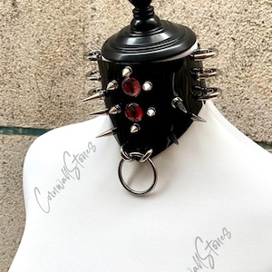 Gothic Punk Rock Black Spiked Leather Choker Necklace – Studded Patent Collar for Alternative Fashion Gothic Necklace