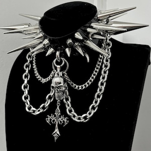 Extreme Spike Choker Black Choker Punk Gothic necklace with Studded Patent leather Cyberpunk collar, Goth Choker with Chain Pendants Choker