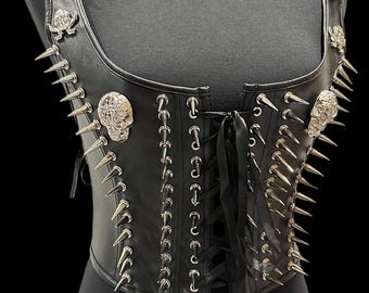Gothic Spiked Faux Leather Bustier: Punk Rock Festival Corset