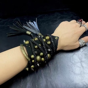 Quality Leather Punk Bracelet with Tassels & Metal Rivets – Rock Style Wristband