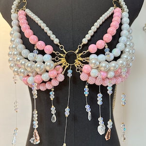 Sexy Bikini Chain Handmade pearl Body Chain Jewelry bra Bridal Body Jewelry Pearl Belly Chain crap top Shoulder Necklaces Bra