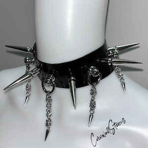 Gargantilla de metal con púas, gargantilla de charol negro con cadena, joyería para fiestas de festivales de punk rock, collar gargantilla gótico