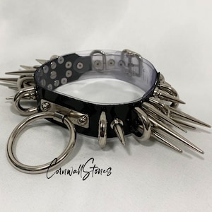 Metal spiked choker necklace,Patent leather Choker Necklace with Double Spiked, Punk Rock Festival Party Jewelry, Gothic Choker Collar
