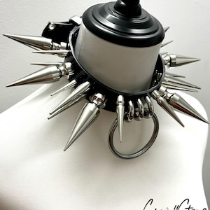 Extreme Spike Choker Punk Black Gothic Choker,Handmade Leather Necklace, Spiked Gothic Studded Metal Collar Choker, spike necklace black