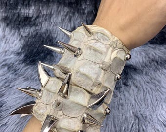 Spiked Crocodile Leather Cuff: Punk Rock Gothic Bracelet